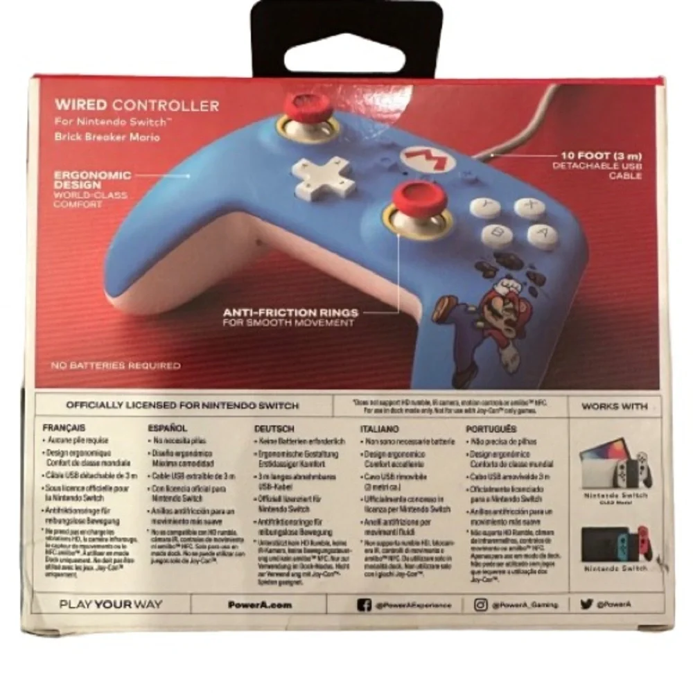 NEW Nintendo Switch Power A Wired Controller - Super Mario Brick Breaker Blue